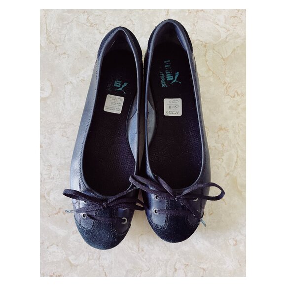 Puma Sz 7.5 Lily Ballet Lace Front Shoes Black Leather and Suede Y2K Balletcore - Picture 1 of 14